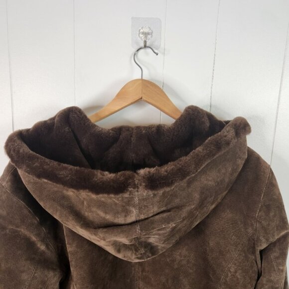 Vintage 90s Suede Fur Lined Brown Coat Jacket 1990 Bohemian Western Boho Leather - Picture 3 of 12